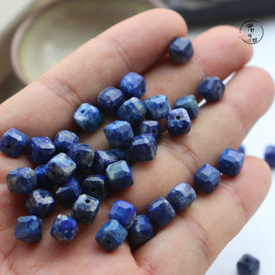 天然老矿青金石切面方糖形手串隔珠手工diy耳饰文玩水晶散珠材料