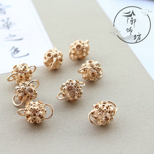 铜镀金李静训蜻蜓眼双吊隔珠绣球配件 diy发簪项链材料包汉服首饰