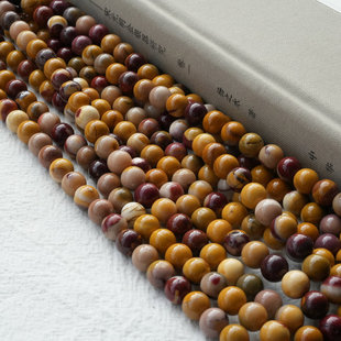 天然蛋黄石圆珠手工diy手链项链材料毕加索油润鸡血石散珠半成品