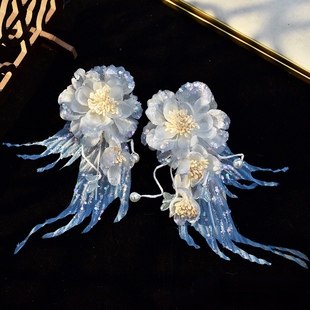 2025新款超仙古风原创设计手工制作浅蓝色渐变翅膀汉服头饰对夹