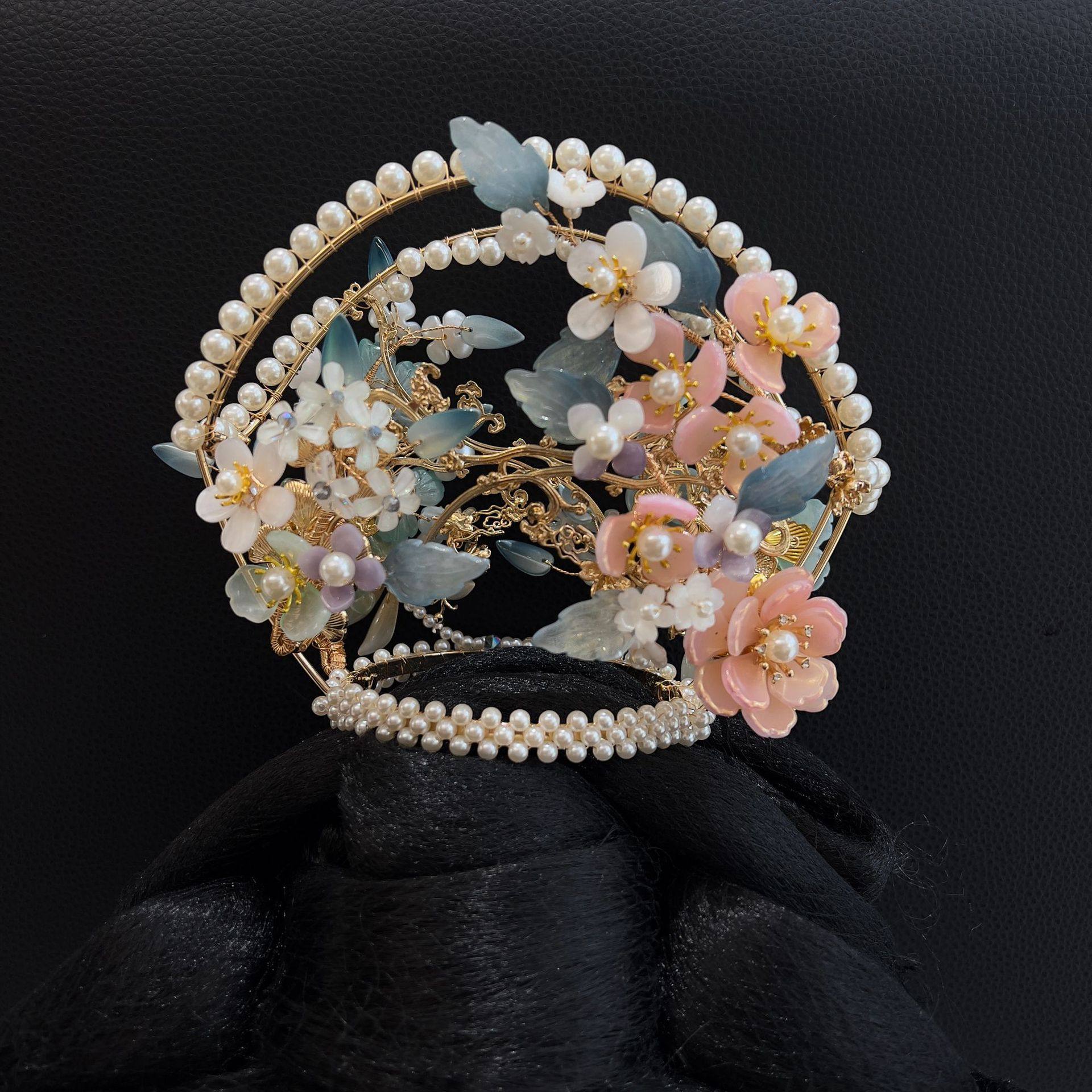 原创古风汉服发饰宋制琉璃花仿珍珠花冠山口冠新娘簪双面花冠头饰,饰品/流行首饰/时尚饰品新,发饰,淘宝优惠券,粉丝福利购,淘宝优惠卷
