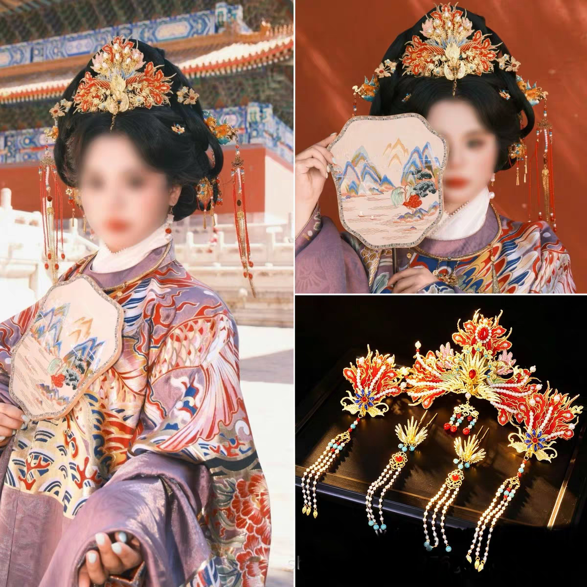 新款秀禾服新娘头饰明制汉服发冠汉婚凤冠中式婚礼结婚发饰苏绣品