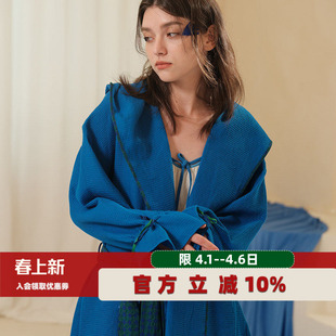 朵朵可可睡衣情侣2025春秋新款 睡裙睡袍浴袍 纯棉连帽华夫格纹长袖