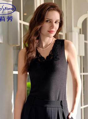 安莉芳24年秋冬新款镂空蕾丝边V领无袖打底保暖上衣背心女ED00428