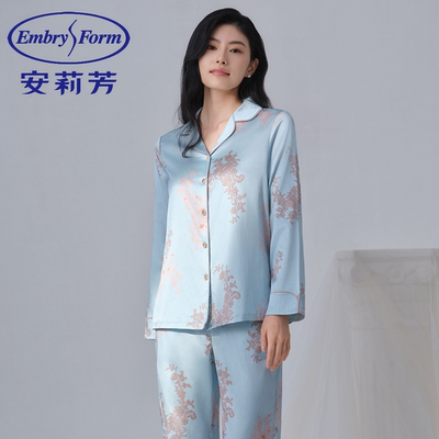 专柜新款真丝印花家居服套装女