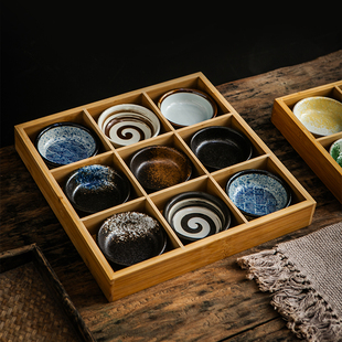 日式釉下彩小吃碟酱料碟瓜果盘客厅零食碟九宫格围炉煮茶点心盘