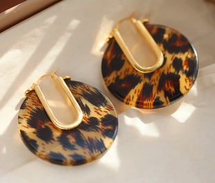 法式复古耳环小众设计耳钉夸张设计女耳饰鹭青一同款野性豹纹