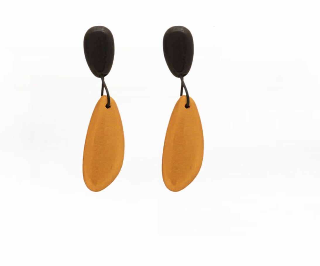 银针椭圆形水滴木珠款耳钉小众设计感气质耳环复古高级感耳饰