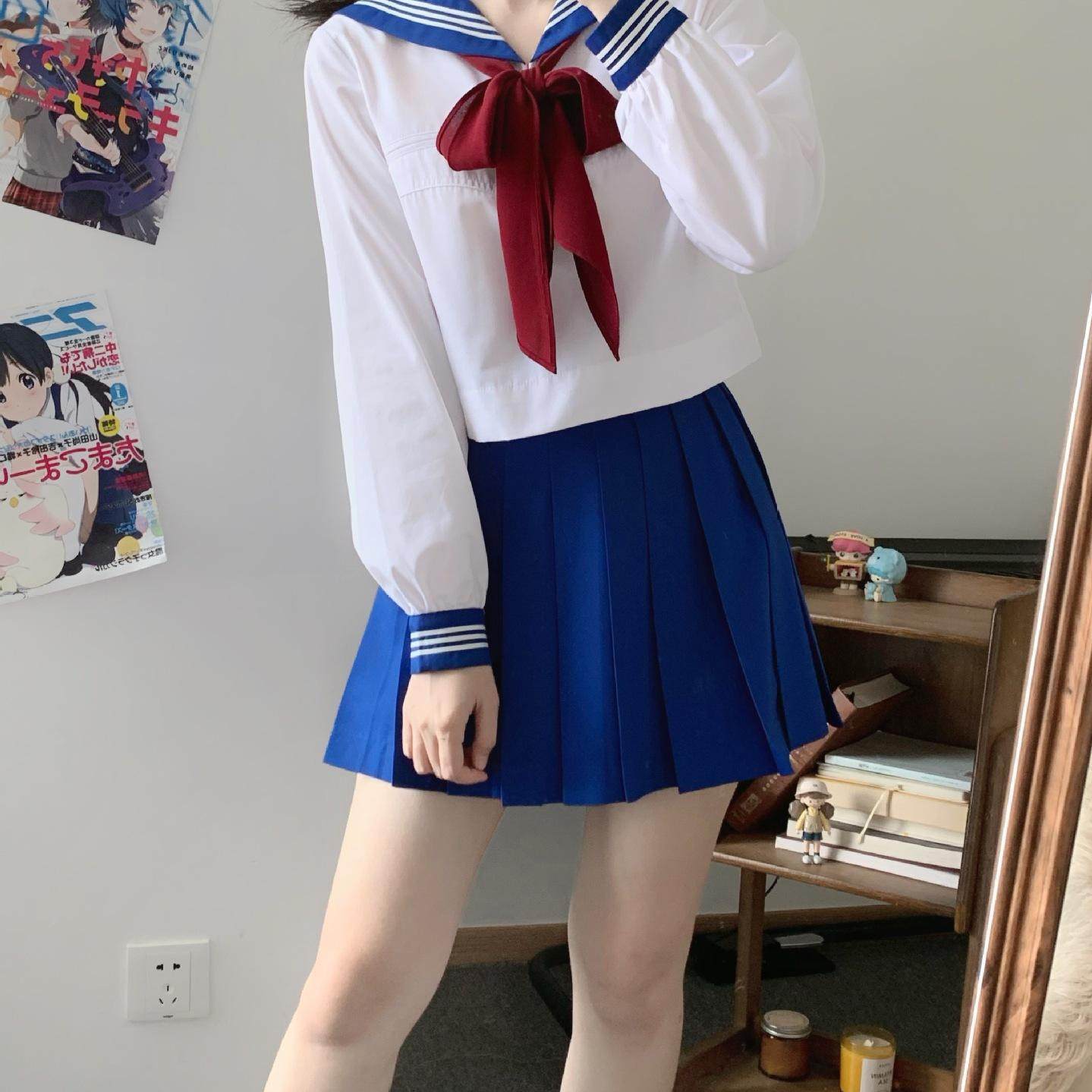 日系 水手服JK制服短袖花绀色TC海鸥线基础款 - 实物图