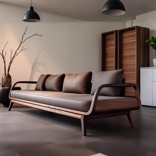 新中式实木沙发客厅小户型2026新款胡桃木家用三人位直排直排沙发