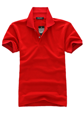 本命年大红色男士短袖t恤立领2025新款男衫有带领短轴衣服汗衫土