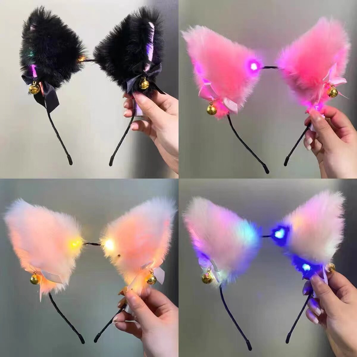 인터넷 연예인 사진 촬영 귀여운 빛나는 여우 고양이 귀 머리띠 벨 봉제 활 어린이 모자 노점상