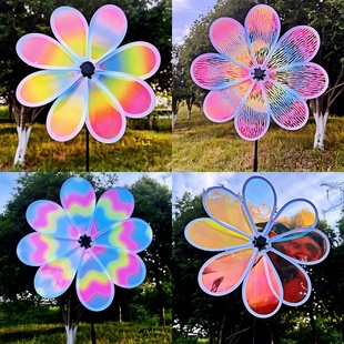 新款 饰学校活动道具景区摆摊 大号彩色八叶彩膜变色风车户外庭院装