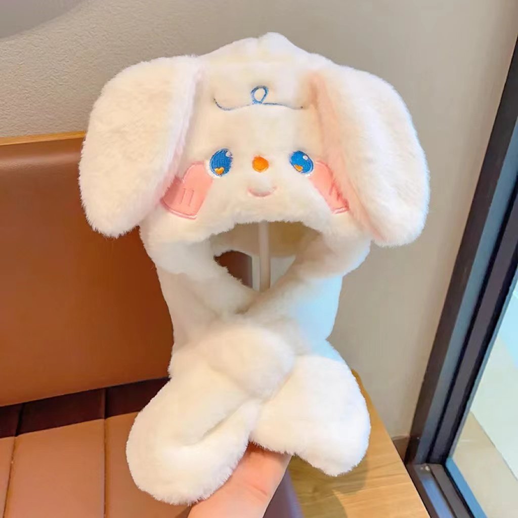 儿童帽子围巾一体冬季毛绒保暖防寒护耳帽可爱兔耳朵宝宝套头帽子