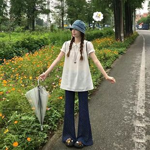套装女夏季新款流行韩系甜美风娃娃领显瘦短袖衬衫阔腿波点裤子