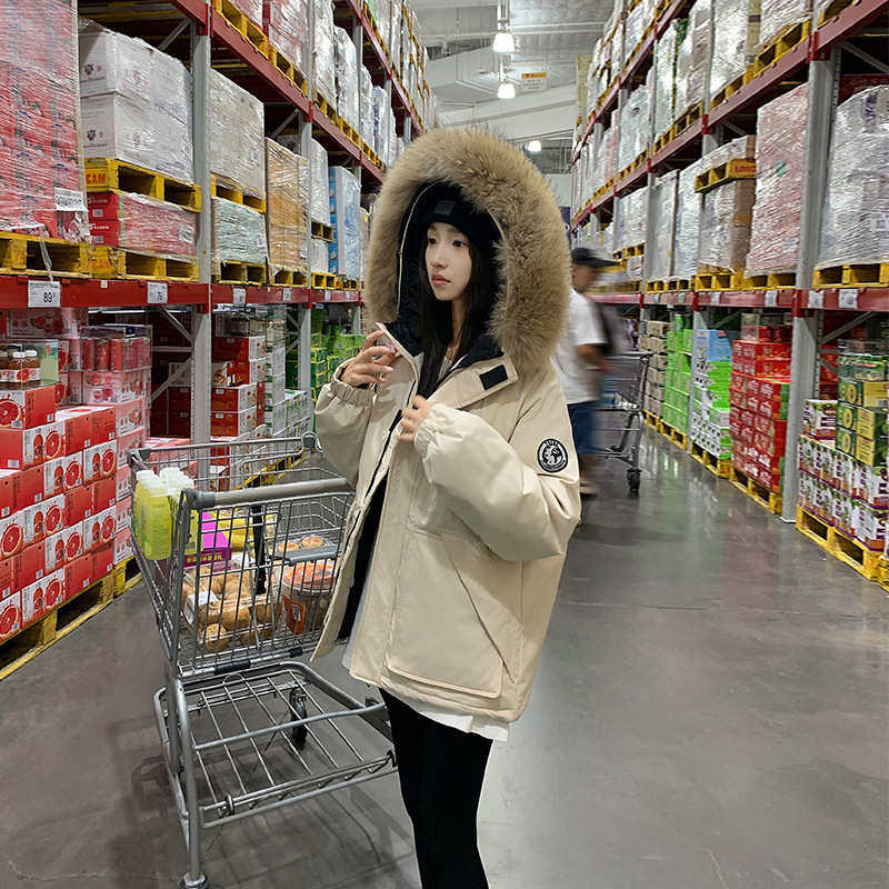 安哥拉红羽绒棉服女工装派克服2024年冬季新款棉衣小个子棉袄外套