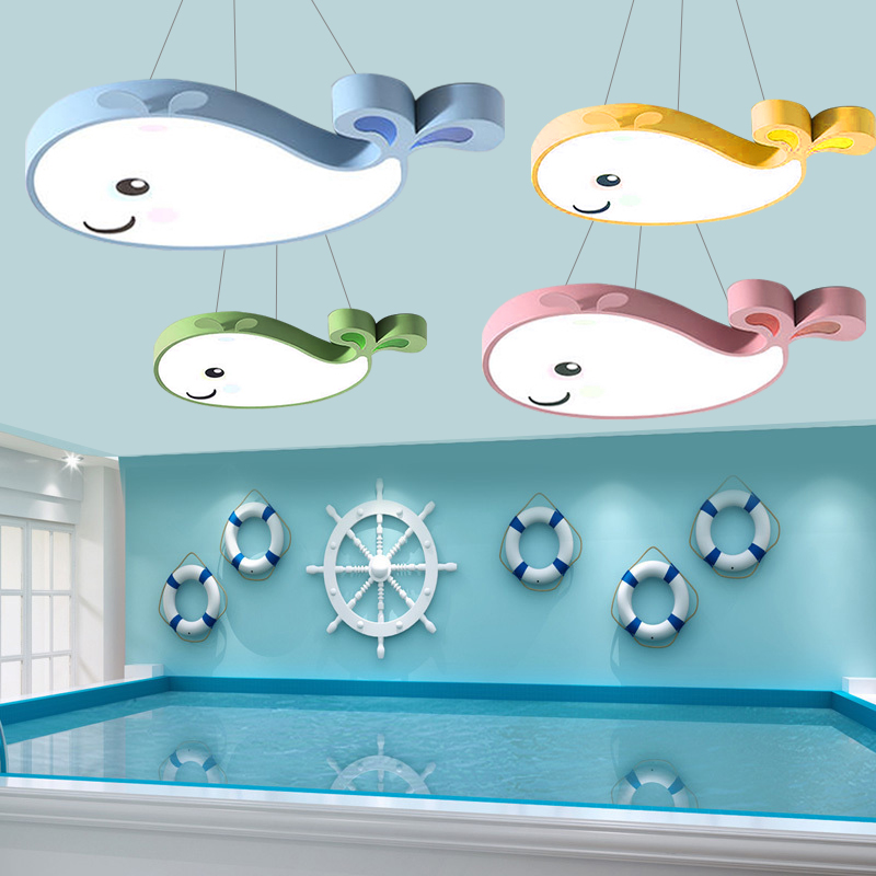 幼儿园大厅吊灯早教中心走廊教室灯卡通鲸鱼堡格栅游乐场造型灯具