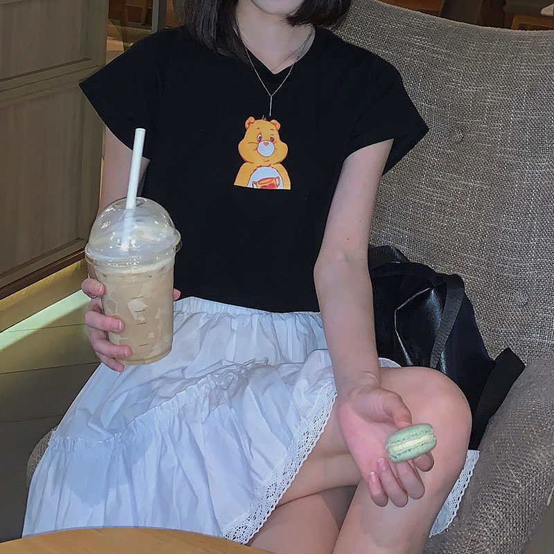 网红t恤女ins超火bm风上衣泫雅风心机设计感高腰短款露脐短袖夏装