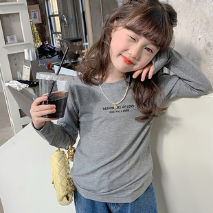 宝宝洋气上衣中大童百搭圆领内搭 儿童长袖 T恤 春秋新款 女童打底衫