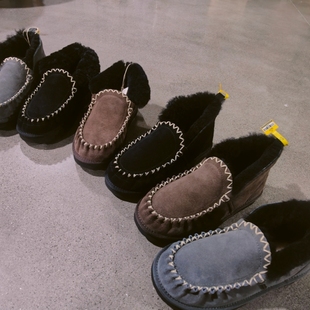 Yellow earth秋冬新款男士家居小黑鞋包子鞋雪地靴羊皮毛一体保暖