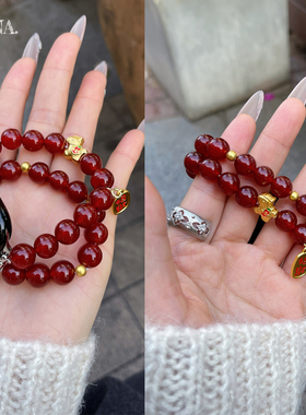 本命年小马红玛瑙串珠适用iwatchS11苹果手表Applewatch8910表带