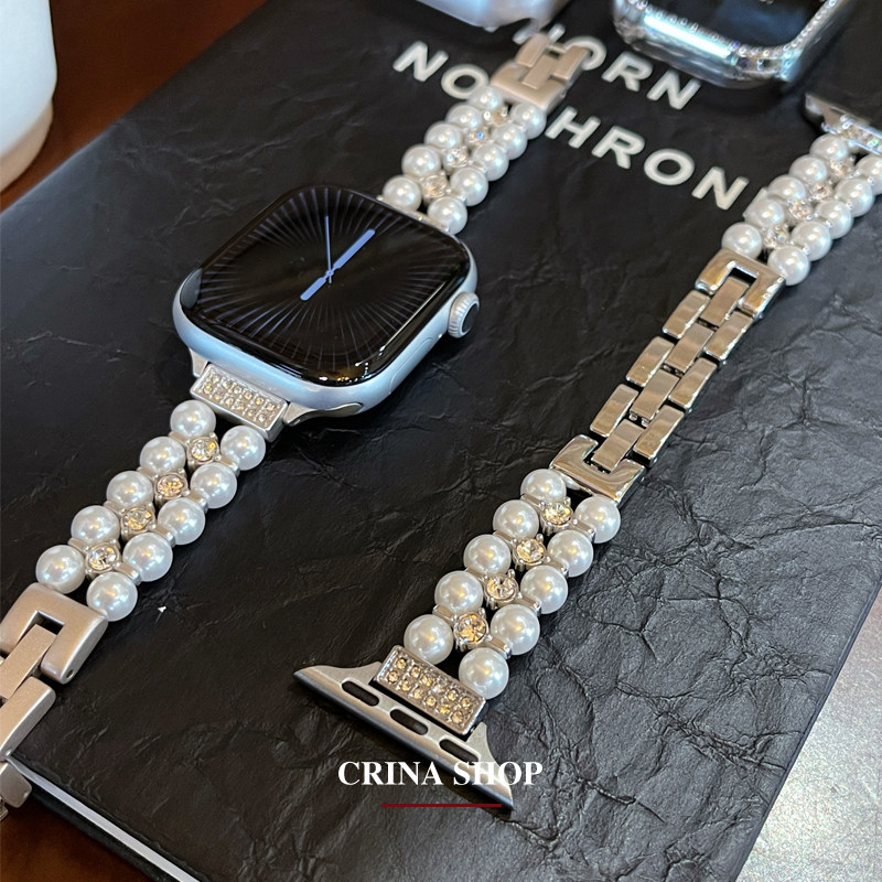 适用iWatch11小香风双排珍珠表带