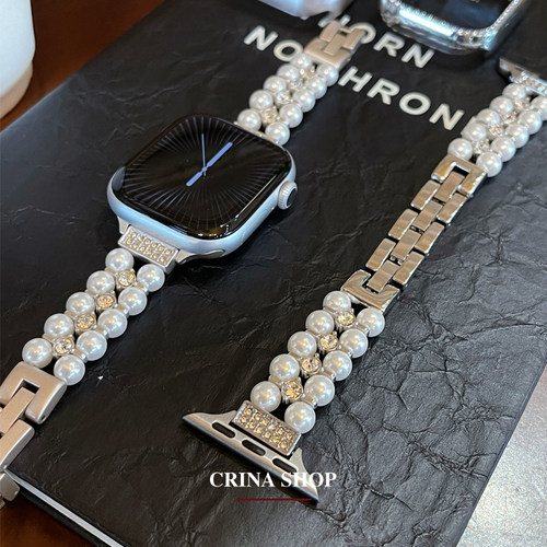 适用iWatch11小香风双排珍珠表带