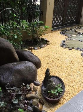 黄色水洗水磨石子庭院铺面装饰日式园艺风格点缀花盆后花园鹅卵石