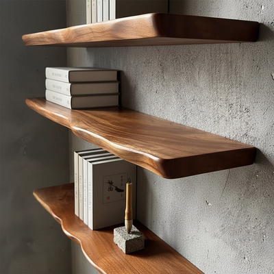 实木板艺术墙上置物板无痕书架原木香樟木层板背景墙隔板置物架