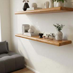 一字隔板原木厨房墙上搁板实木客厅电视墙上置物架卧室书架层板