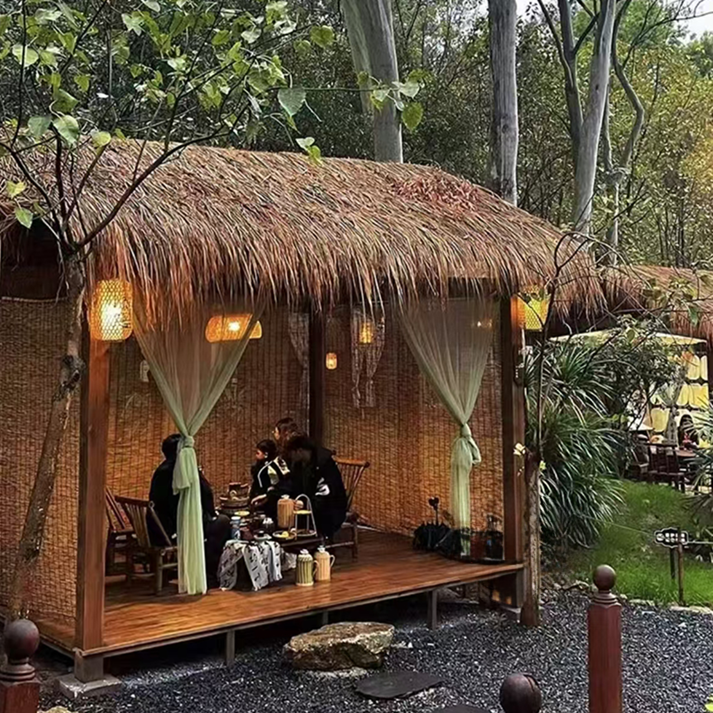 实木凉亭木屋茅草凉亭户外茶室新中式凉亭农家乐造景凉亭庭院木屋