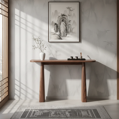 意式极简入户条案玄关新中式风实木北欧平头条几窄桌供桌设计师款