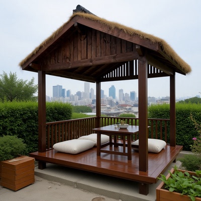 实木凉亭木屋茅草凉亭户外茶室新中式凉亭农家乐造景凉亭庭院木屋