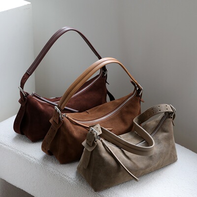 2026新款磨砂牛皮单肩包女大容量托特包高级感简约休闲腋下包