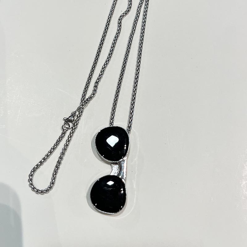 ins小红书同款太阳墨镜项链儿童复古个性嘻哈潮酷时尚钛钢项链潮