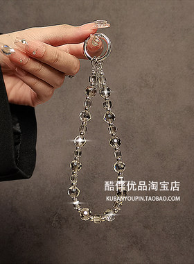 奢华高级感灰水晶串珠手腕短挂绳