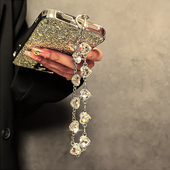 奢华高级感水钻金属手提链手腕短挂绳带夹片手机壳钥匙扣包包挂件