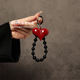 个性 创意红爱心黑串珠手提链手腕短挂绳手机壳汽车钥匙扣包包挂件