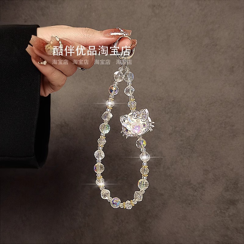 奢华高级感水钻猫咪水晶串珠挂绳