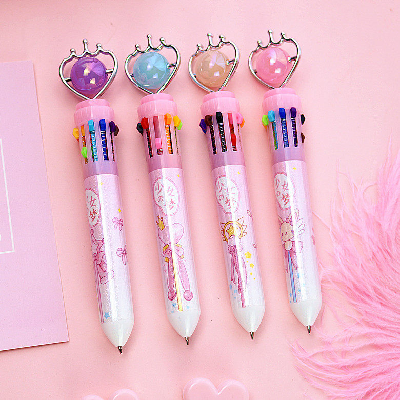 무료 배송 귀여운 혼합 10 색 볼펜 컬러 다기능 프레스 인터넷 연예인 멀티 컬러 크라운 밝은 컬러 오일 펜