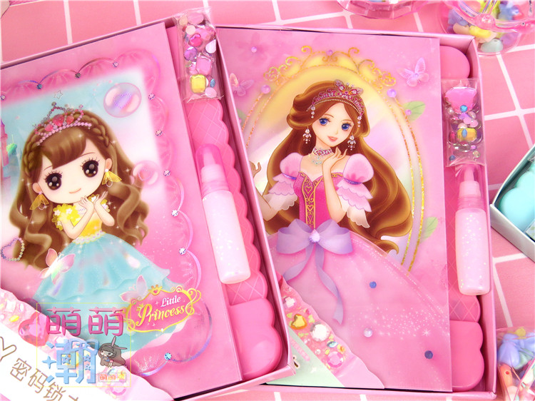 번호 잠금 일기 노트 소녀 DIY 일기 라인 석 진주 공주 잠금 메모장 초등 학생