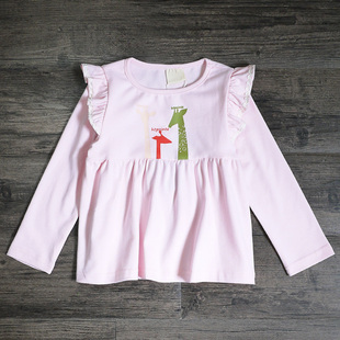春秋装新款娃娃衫大中小女童宝宝长颈鹿印花弹力棉长袖T恤打底衫