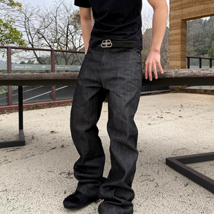 美式原牛复古Vintage水洗黑517高盎司修身弹力微喇百搭牛仔裤男潮