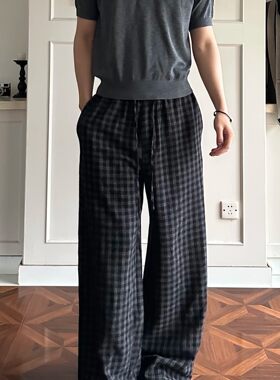 美式复古速干弯刀格子裤男女夏季薄款透气遛弯裤子垂感阔腿休闲裤