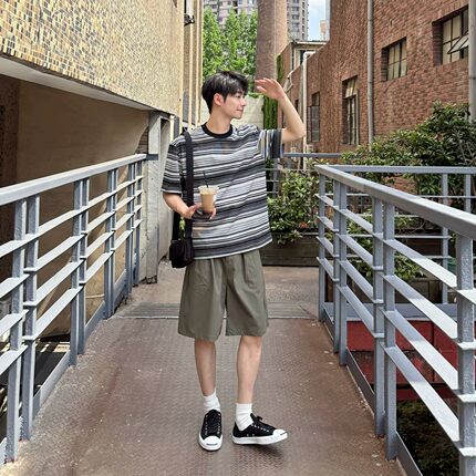 薄款速干松紧腰短裤五分裤男夏季新款潮流复古宽松运动休闲中裤子