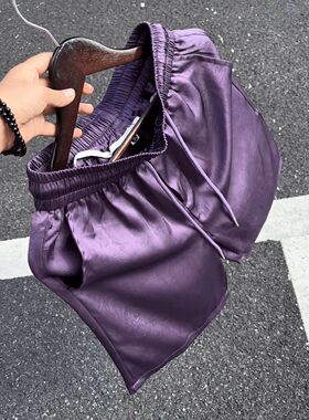 老钱风丝滑缎面凉感冰丝短裤男款夏季美式肌理感速干透气四五分裤