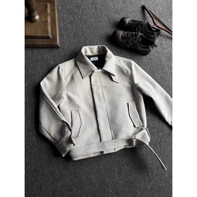 绑带解构正肩毛呢夹克男款秋冬季高级感cleanfit短款收腰毛呢外套