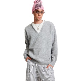 复古慵懒风假两件针织衫 保暖情侣通勤风休闲高级感毛衣 男女秋冬季