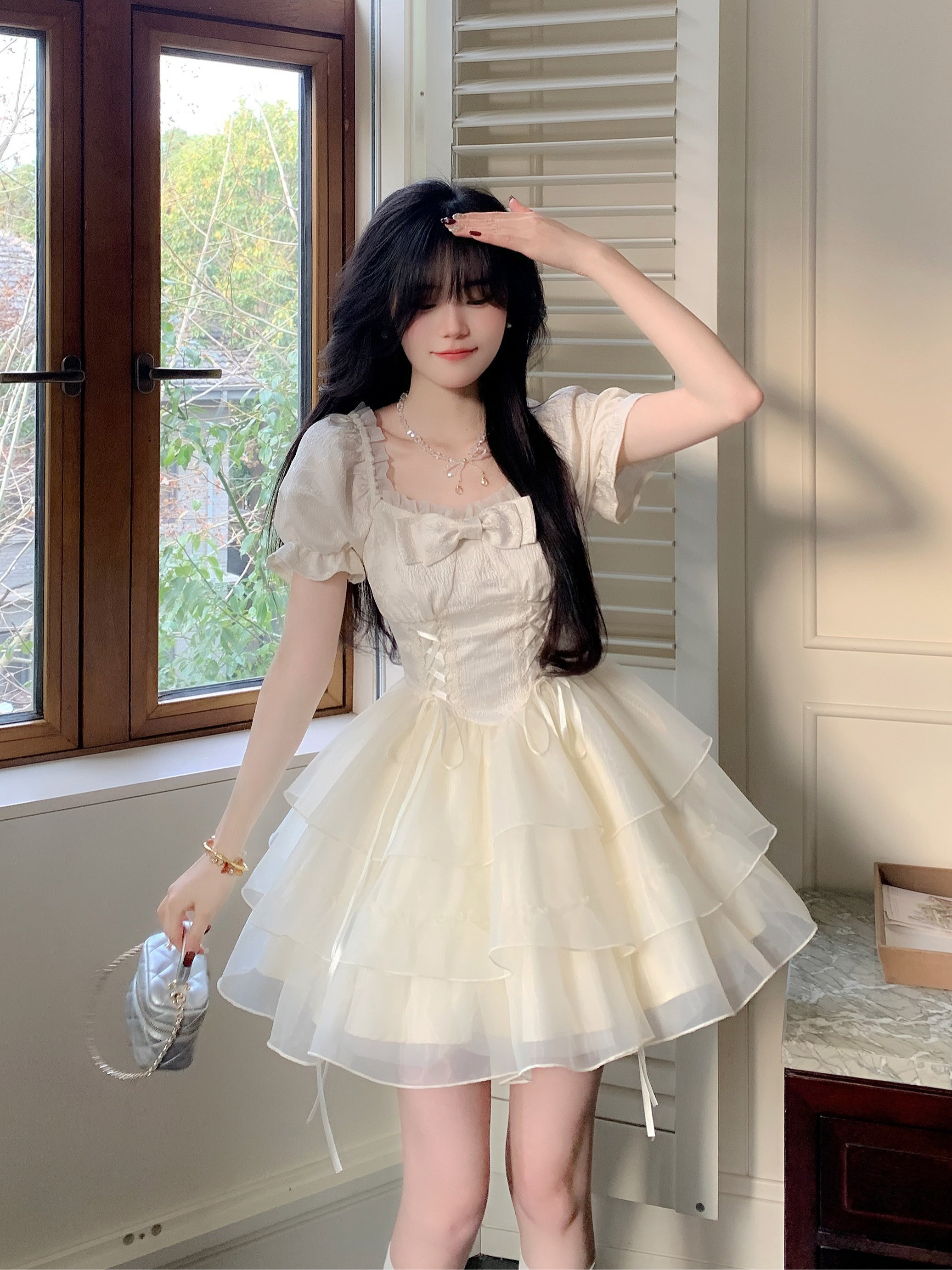 小个子泡泡袖甜美收腰蓬蓬公主裙