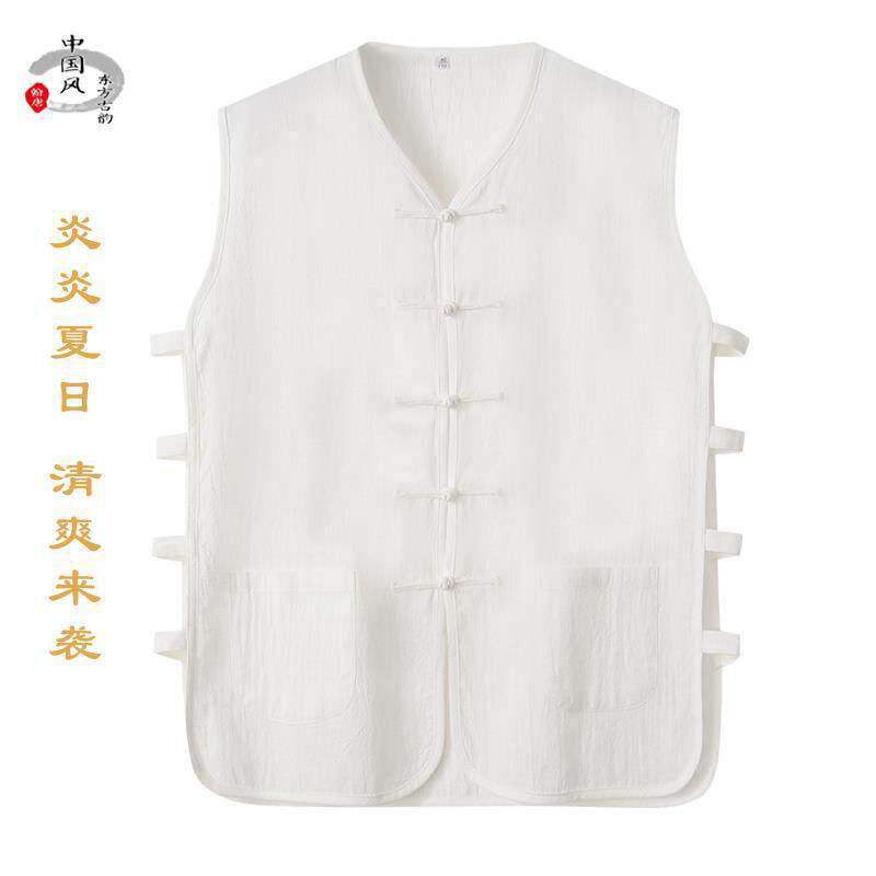 夏季中式棉麻马甲唐装男薄款老人坎肩马夹无袖背心爸爸汉服男马褂